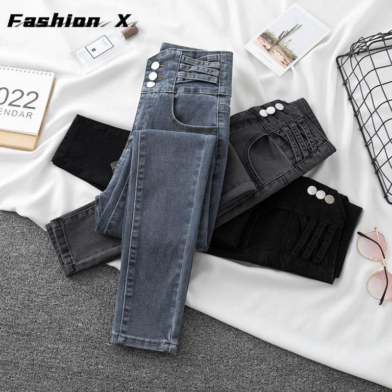 מכנסי ג'ינס אביביים בג'ינס קז'ואל מותניים גבוהים מכנסי קז'ואל לנשים