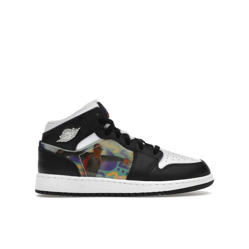 Air Jordan 1 Mid GS Hologram Kids Sneakers Black New-Emerald University-Red DR9495-001