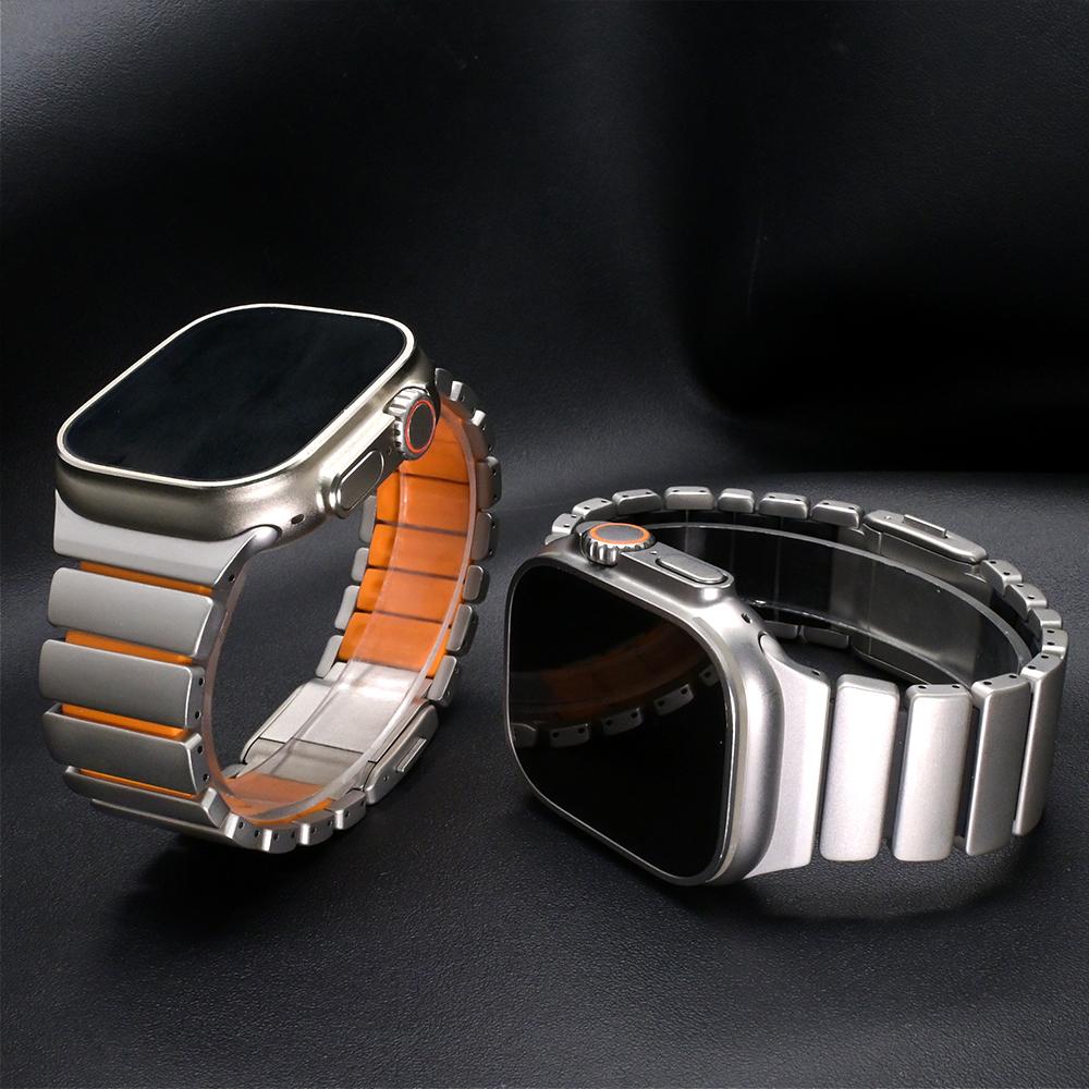 Rubber Luxury Bracelet for Apple Watch Series 11 10 46mm Ultra 3 49mm Titanium Magnetic Strap for Iwatch 9 8 5 SE 45mm 44mm Band