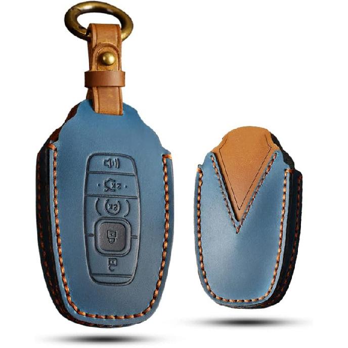 SANRILY Handmade Leather Key Fob Cover for Lincoln 2017 2018 2019 2020 2021 MKC MKX MKZ Continental Navigator 2019 2020 Nautilus 5 Button Smart Key