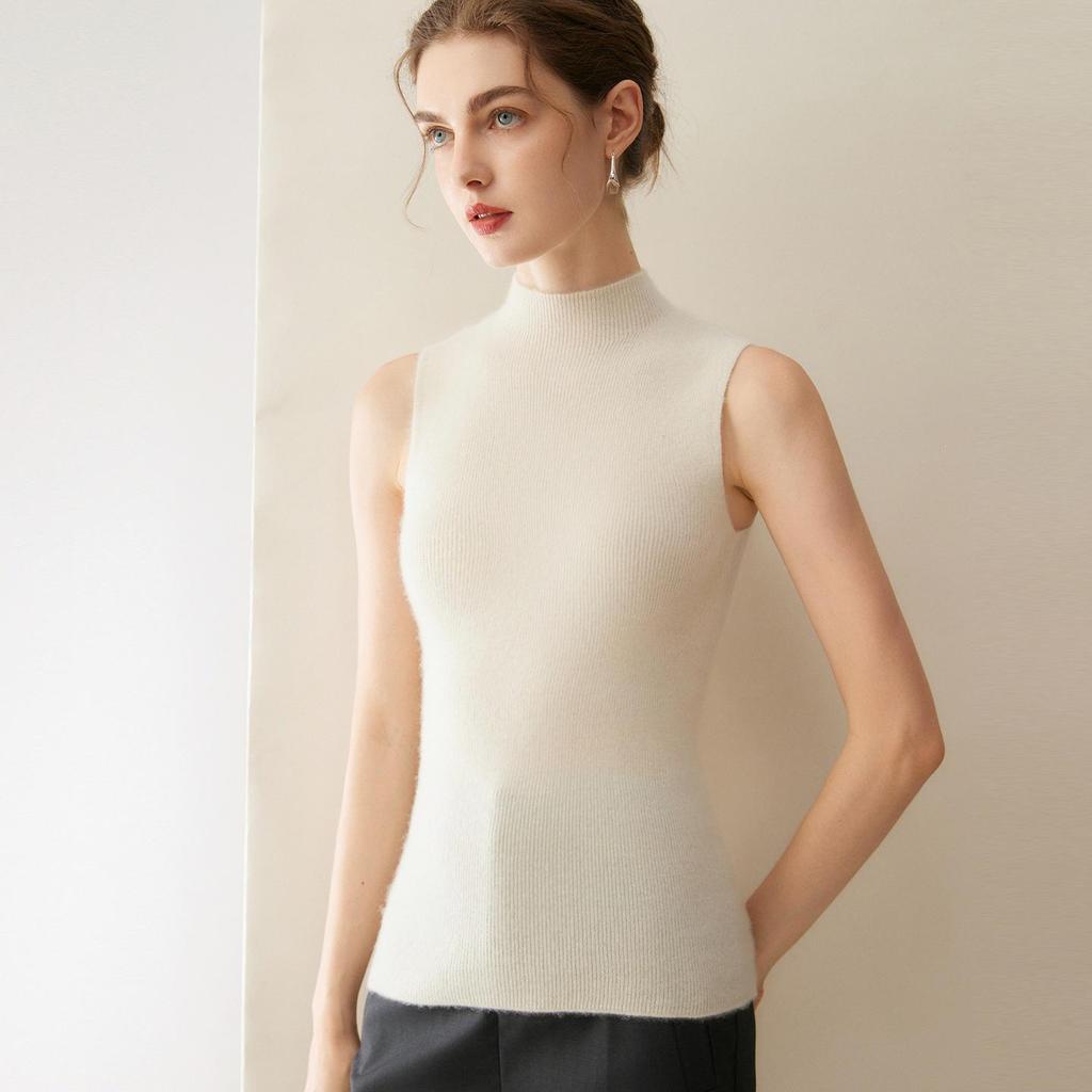 Women's Slim-Fit Sleeveless Cashmere Sweater Vest - Milk White