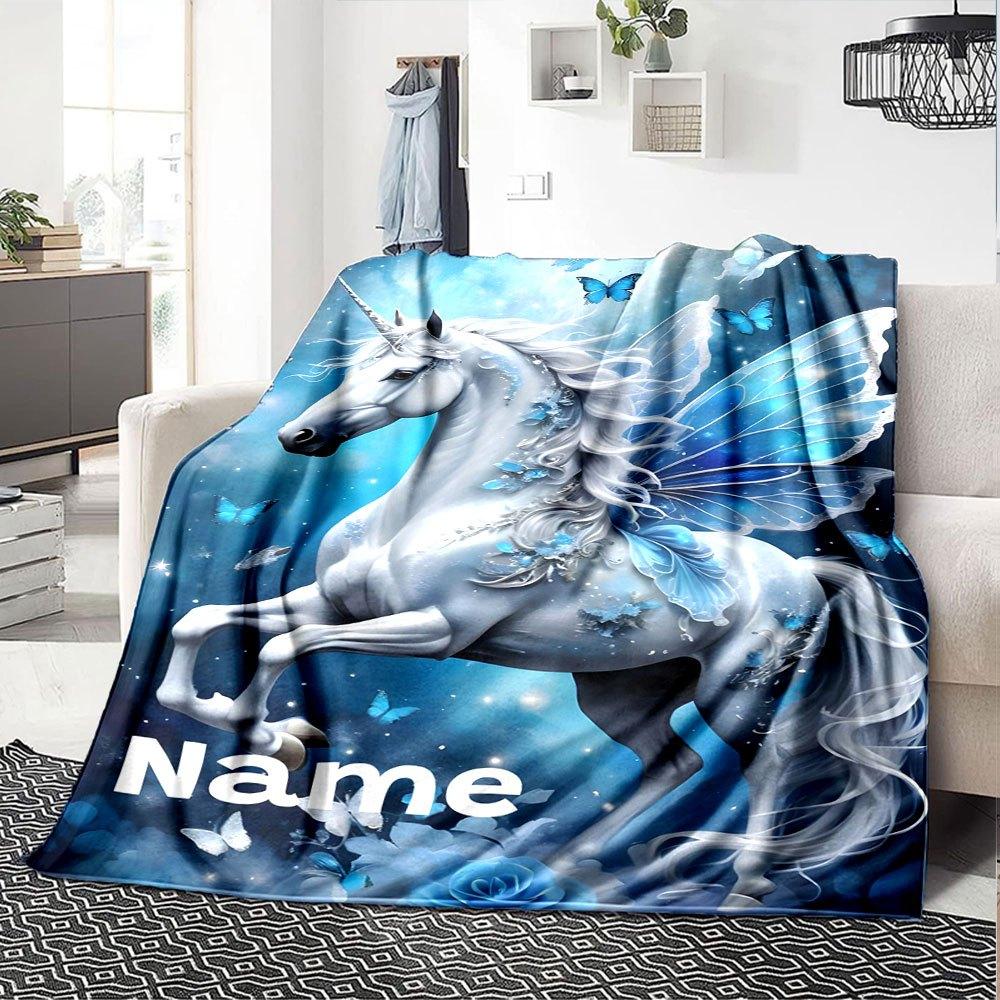 Unicorn Butterfly Home Customize Your Name Blankets Soft Cozy Lightweight Multi Purpose Blanket For Picnic Sofa Office Bed Living Room Perfect Gift