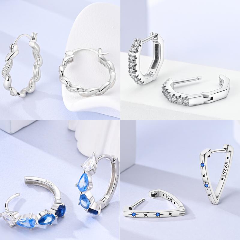 Boucles d'Oreilles Créoles en Argent 925 Zircon Coloré Boucles d'Oreilles Créoles Pavées Pour Femmes Filles Bijoux Cadeau