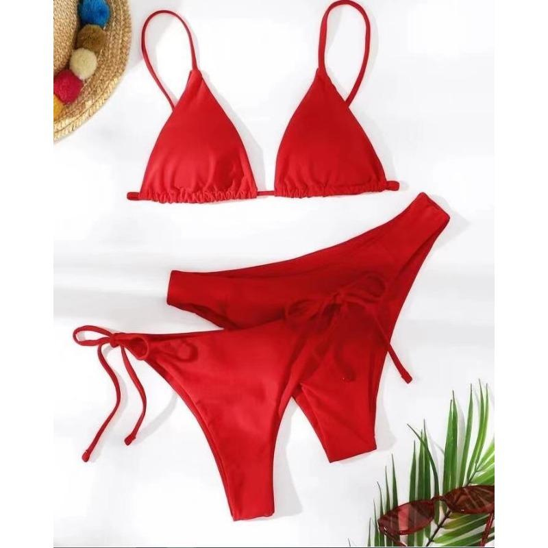 Women Sexy Three Piece Bikini Set Solid Color Swimwear