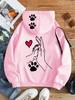 Healing People and Dogs Holding Hands Love Paw Prints Back Hat Top Printing Hooded Sweater Loose Shoulder Same for Men and Women