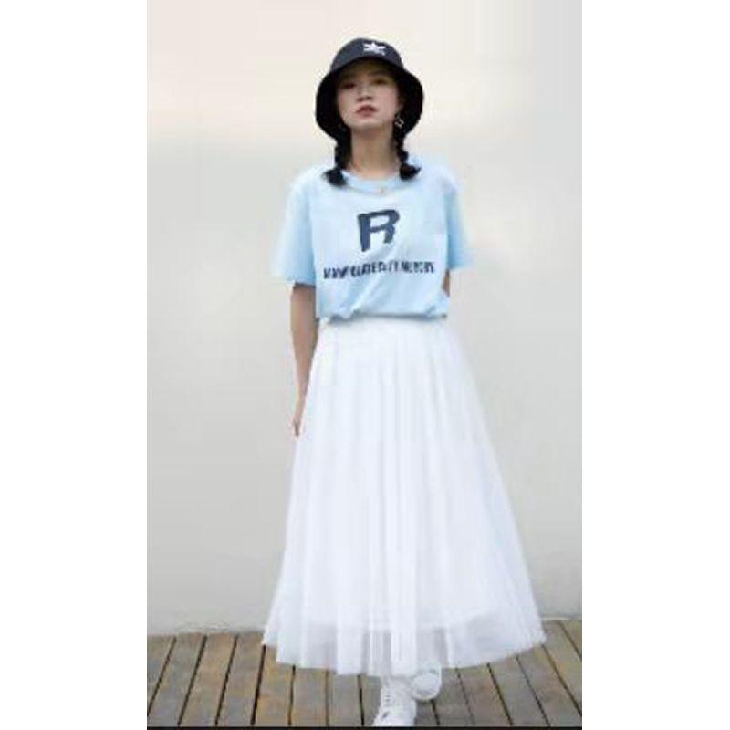 Summer New Arrival Drape Mesh Half-Length Skirt Plus Size Women's A- line Skirt High Waist Slim Looking Pleated Mid-Length Gauze Skirt