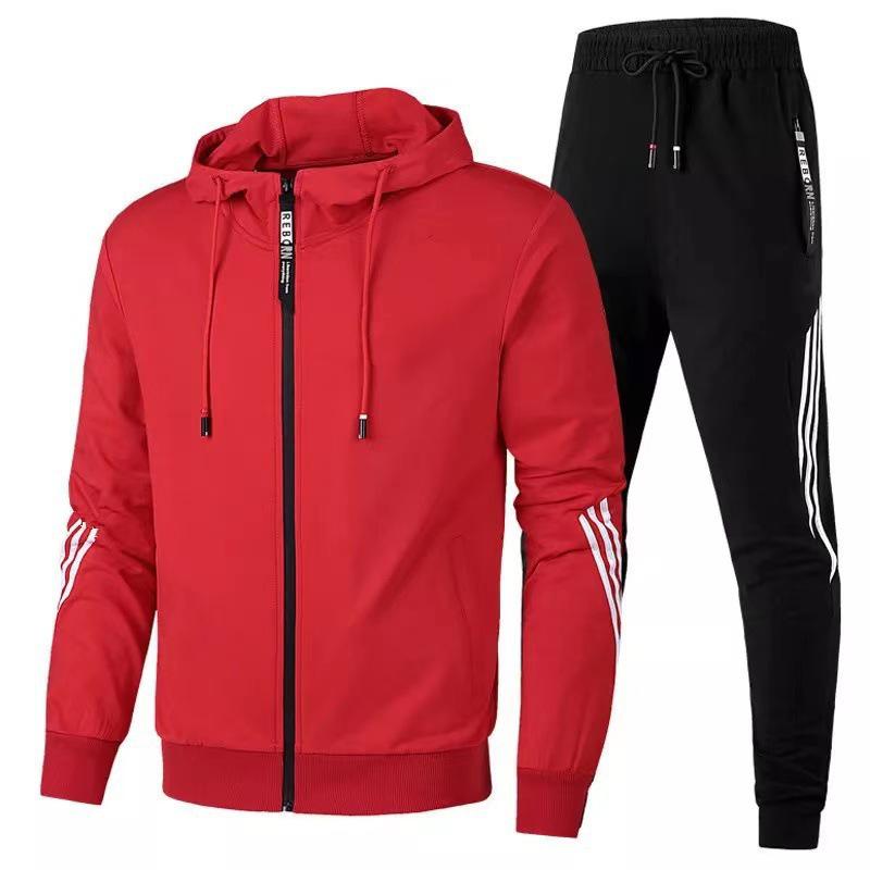 

Unisex European & American Casual Sportswear: Zipper Jacket & Running Set XXXL красный