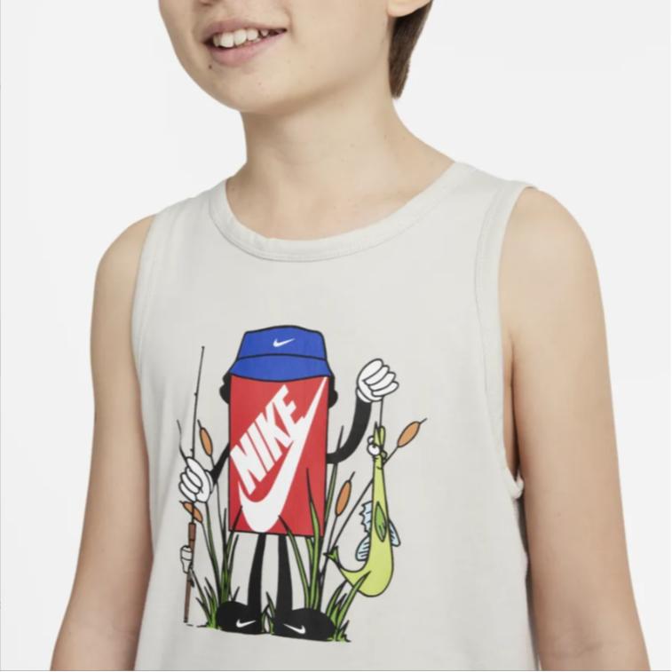Nike Cartoon Shoe Box Letter Logo Print Round Neck Sports Casual Vest Kids tops Light-Bone DQ3848-072