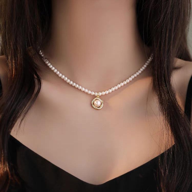 925 Sterlingsilber Französische Retro Süßwasserperlenkette für Damen - High-End Kleiner Reisperlen Choker mit Anhänger
