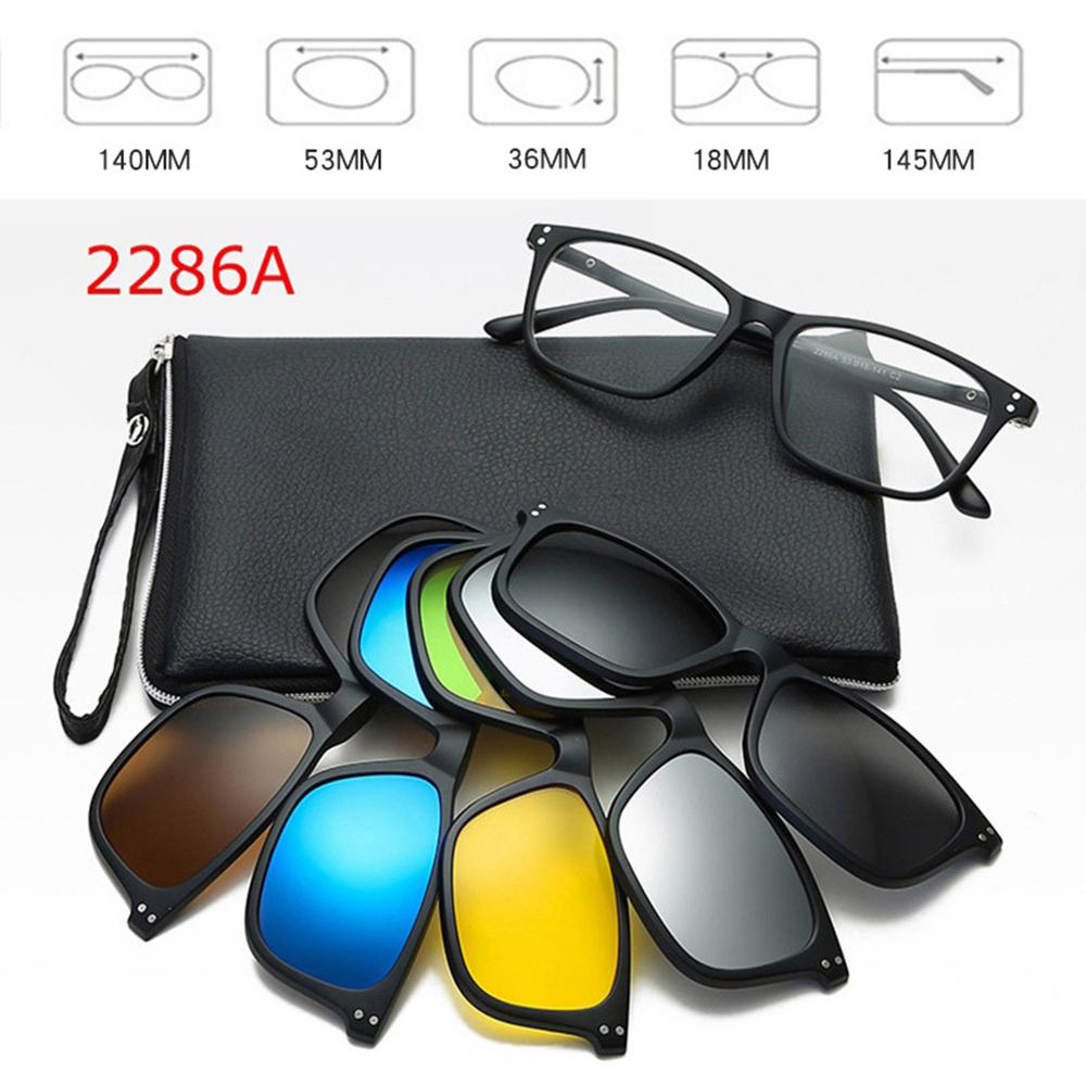 6 In 1 Polarized Sunglasses Men Women Magnetic Clip On Glasses TR90 Optical Prescription Eyeglass Frames Magnet Clips