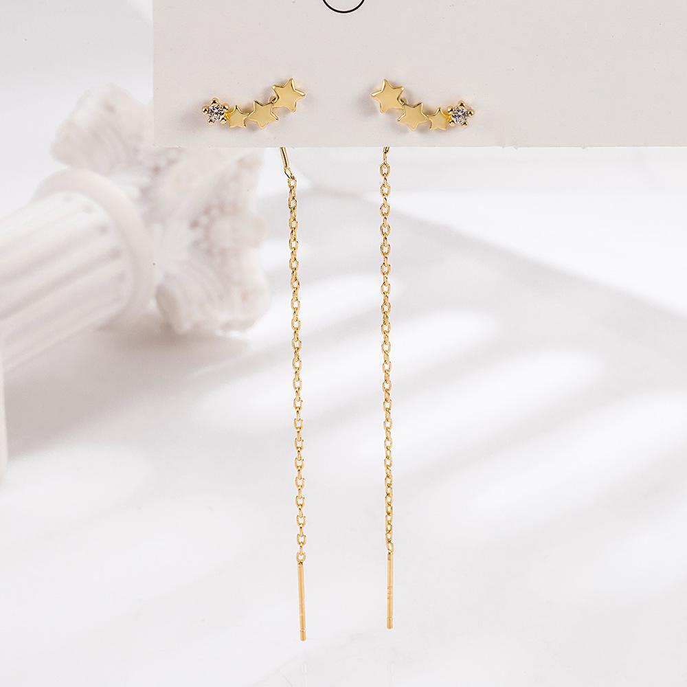 

Романтичные серьги-гвоздики с шестью звездами и бахромой для женщин Cold Wind из циркония Темпераментные серьги Длинные серьги Супер Фея Темпераментные серьги