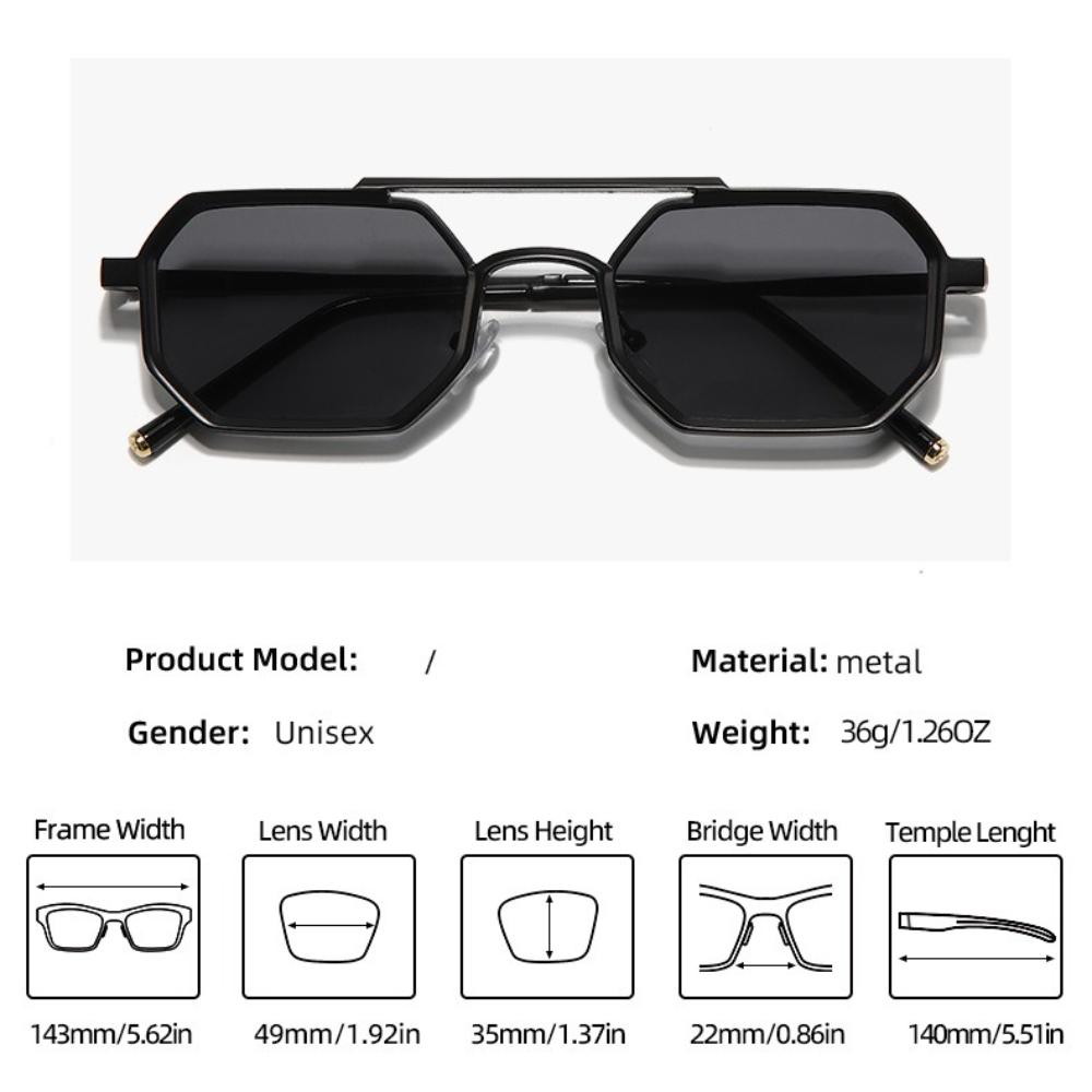 Retro Double Bridge Men's Polygonal Square Sunglasses Metal Frame Fashion HD Lens Glasses Women's Outdoor Driving Fishing