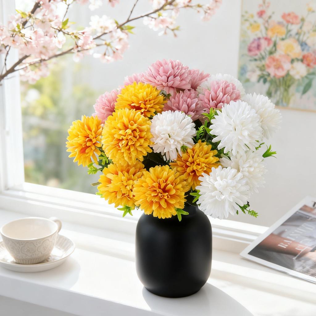 Artificial Flowers Silk Ball Chrysanthemum Home Room Wedding Wreath Bridal Bouquets Decor Valentine Outdoor Yard Garden DIY Gift