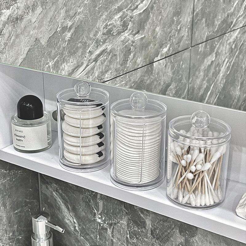 Cotton Pad Storage Box, Cotton Swab Box Holder, Household Transparent Cover Acrylic Desktop Powder Puff Organization Box