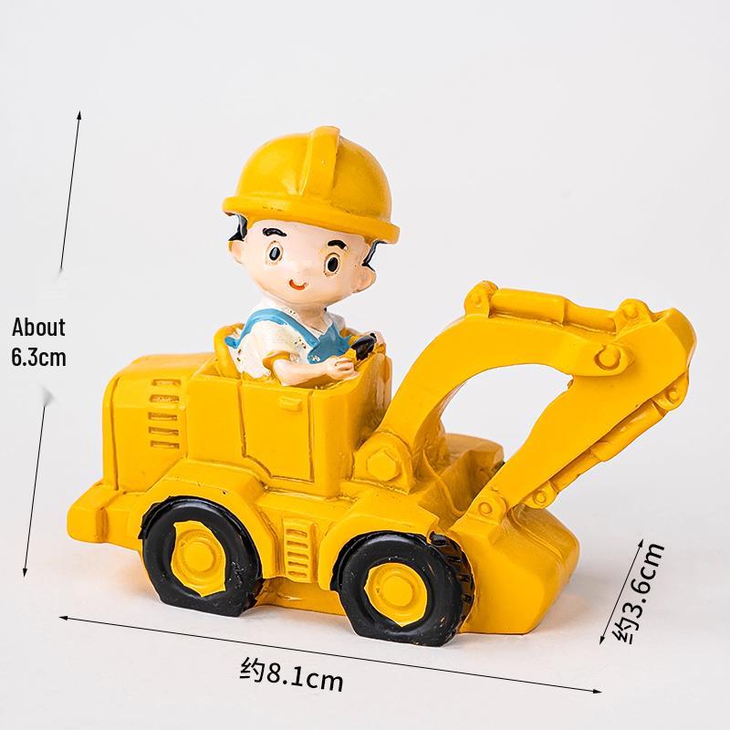 Construction Vehicle Cake Toppers: Excavator, Bulldozer, Roadblock Inserts, Figurines for Boys' Birthday