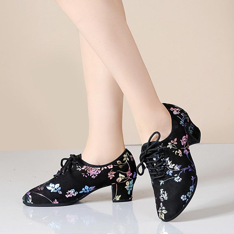 Kvinnor Ballroom Dance Skor Oxford Cloth Yttersula Träningstävling Modern Dancing Shoe Dance