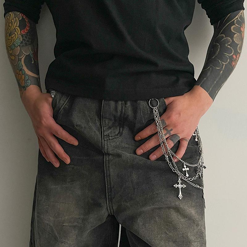 

Панк Рок Многослойная Поясная Цепь с Крестами Мужская Женская Подвеска для Кошелька Джинсы Унисекс Хип-Хоп Ювелирное Изделие Подарок