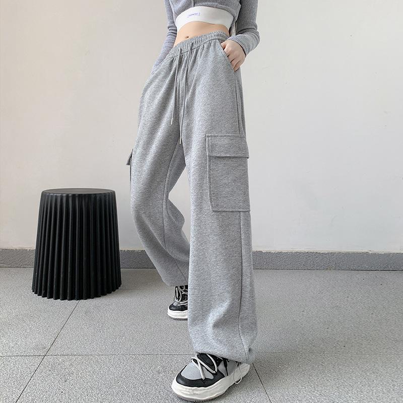 Wide-leg pants women's autumn and winter new casual leggings sweatpants loose fleece thickened sports tooling pants