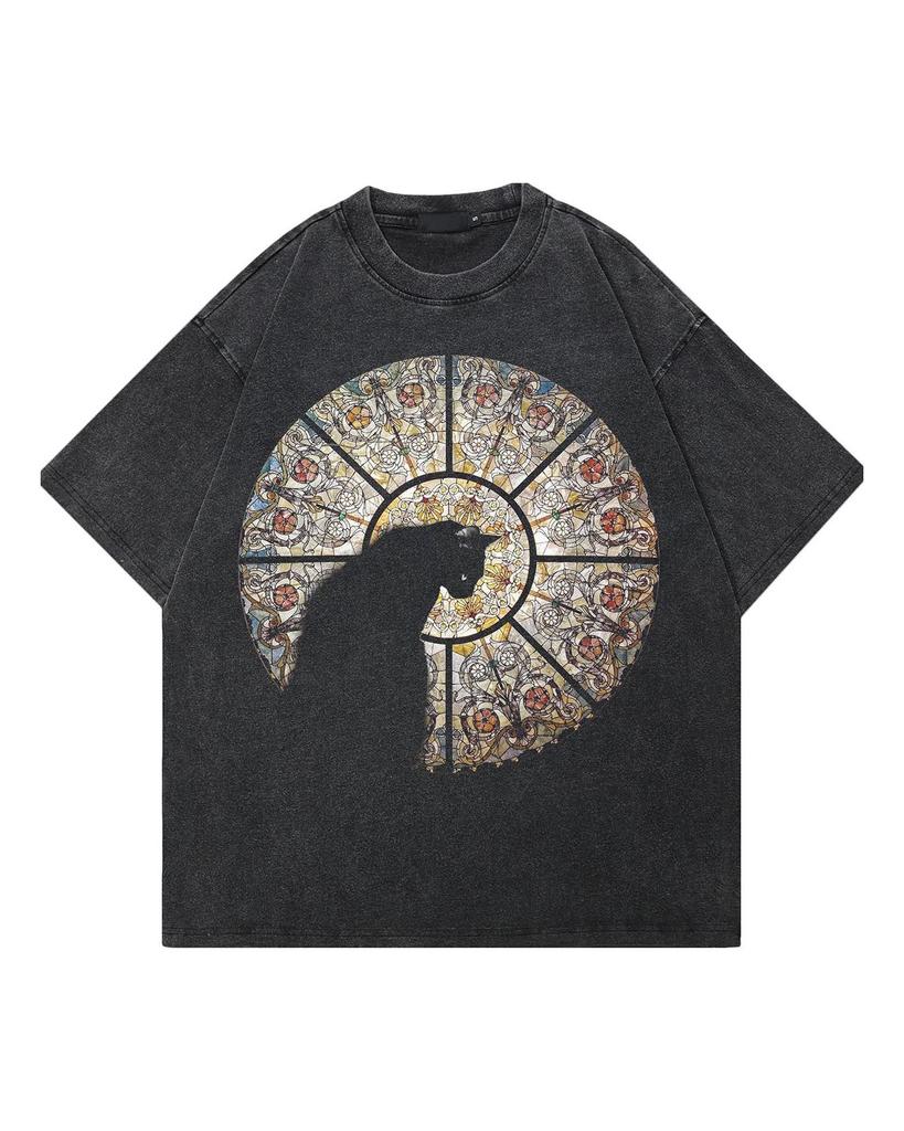 Streetwear tajemniczy kot graficzny koszulka unisex bawełniana sprana czarna koszulka topy unisex koszulki letnia koszulka z krótkim rękawem