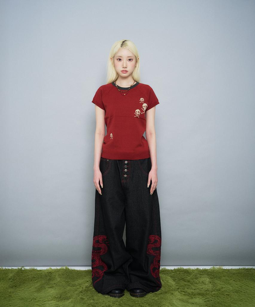 Ssobi Semi-Crop Short Sleeve Knit [Tomato Red]
