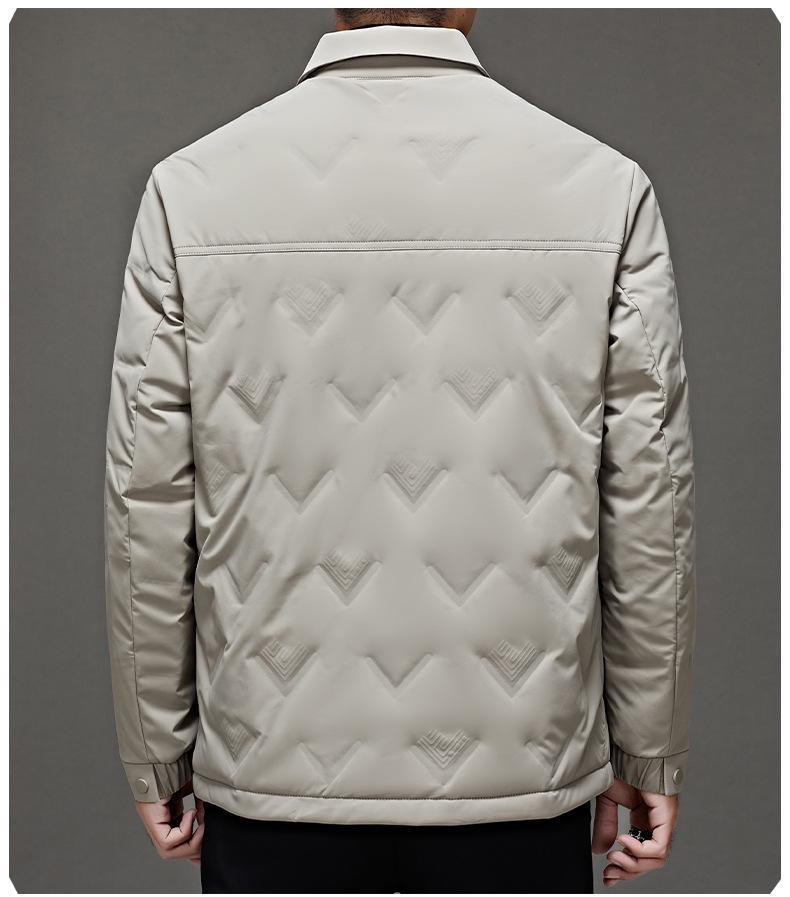 Men's White Shirt-Style Duck Down Jacket: Single-Breasted, Lapel, Warm, Business Casual Coat for Middle-Aged.