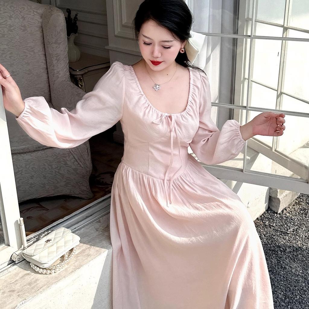 LC French Temperament Sweet Age-reducing Pink Dress Autumn and Winter New Thin Beautiful Coffee Break