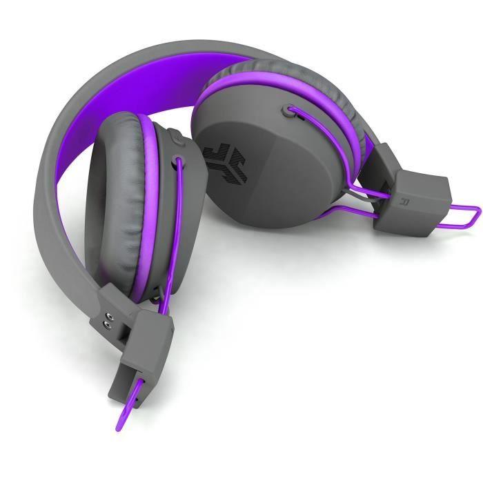 JLab Audio - JBuddies Studio Kids WirelessGrey/Purple - Casque Sans Fil - Bluetooth - Pliage Compact - Autonomie BT 24h