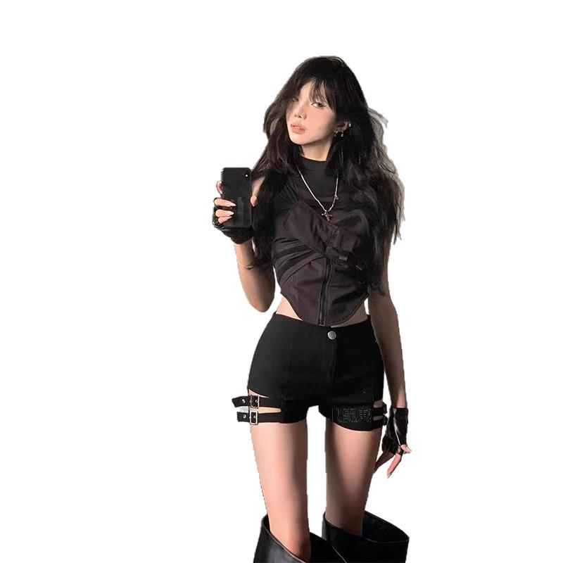 European & American High-Waisted Lace-Up Hollow Sexy Hot Pants