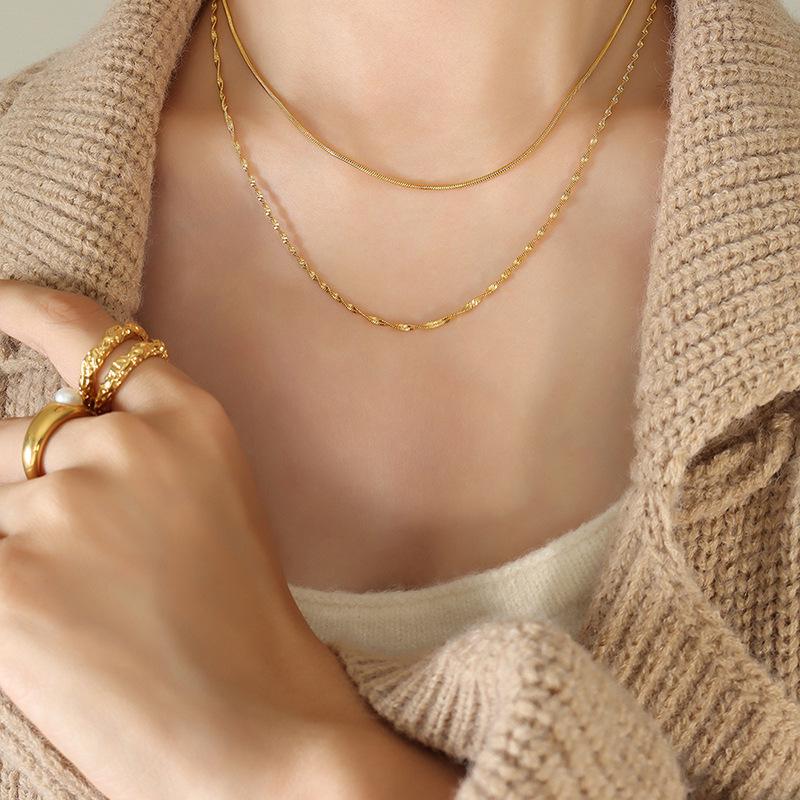 European & American Double Layer Titanium Steel Snake Chain Necklace for Women - Cold, Light Luxury, Simple, Trendy, Clavicle Chain.