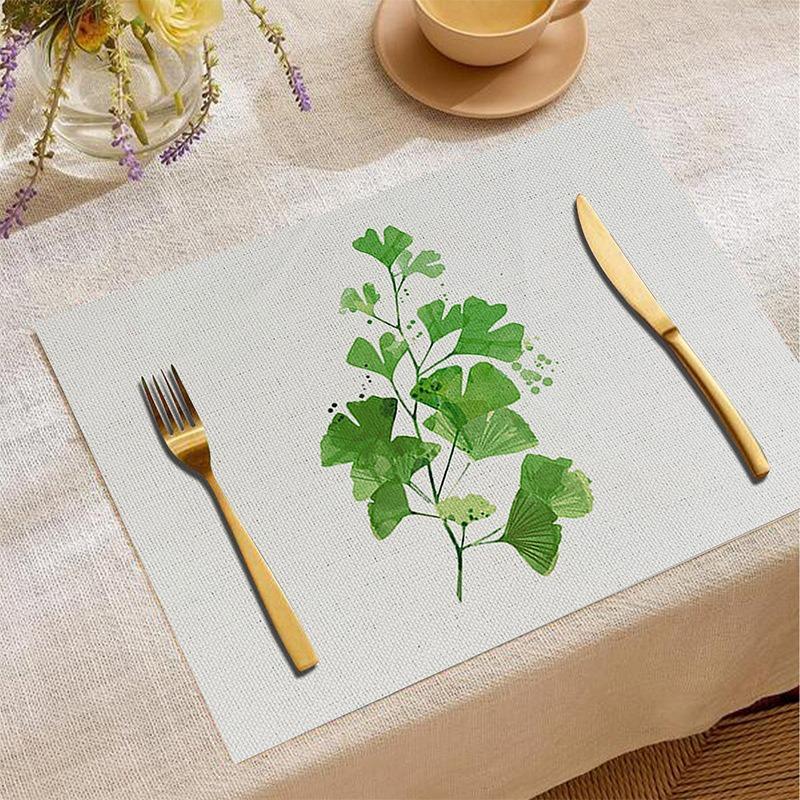 Frischer Zitronengarten Tischset Gelbe Zitrusfrüchte mit Grünen Blättern & Weißen Blüten auf Weißem Grund Wasserdichte Tischmatte für den Täglichen Esstisch