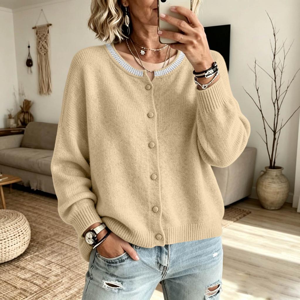 Women's Casual Color Loose Fit Long Sleeve Knit Cardigan for Everyday Wear