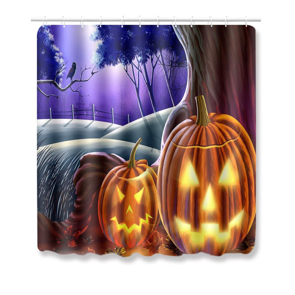 Halloween Duschvorhang Bodenmatte Kombination Vierteilige Haushalts-Fußmatte Schlafzimmer Rutschfester Teppich