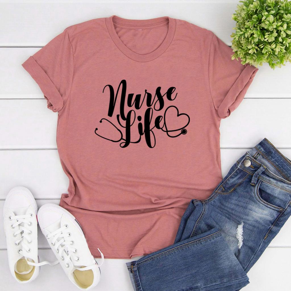 Nurse Life TShirt Registered Nurse Tshirt Gift for Nurse Women Tshirts Short Sleeve Graphic T Shirts Nursing Tee Casual Tops