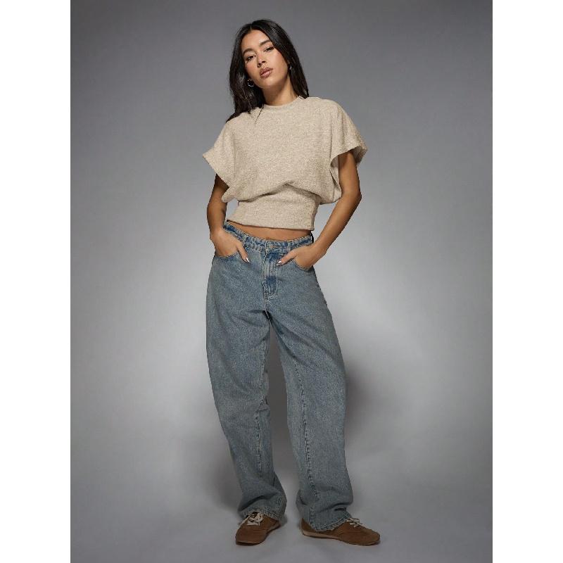 

2026 Summer Women s Round Neck Pullover Short Sleeve T-Shirt Versatile Solid Color Loose Top XL абрикосовий