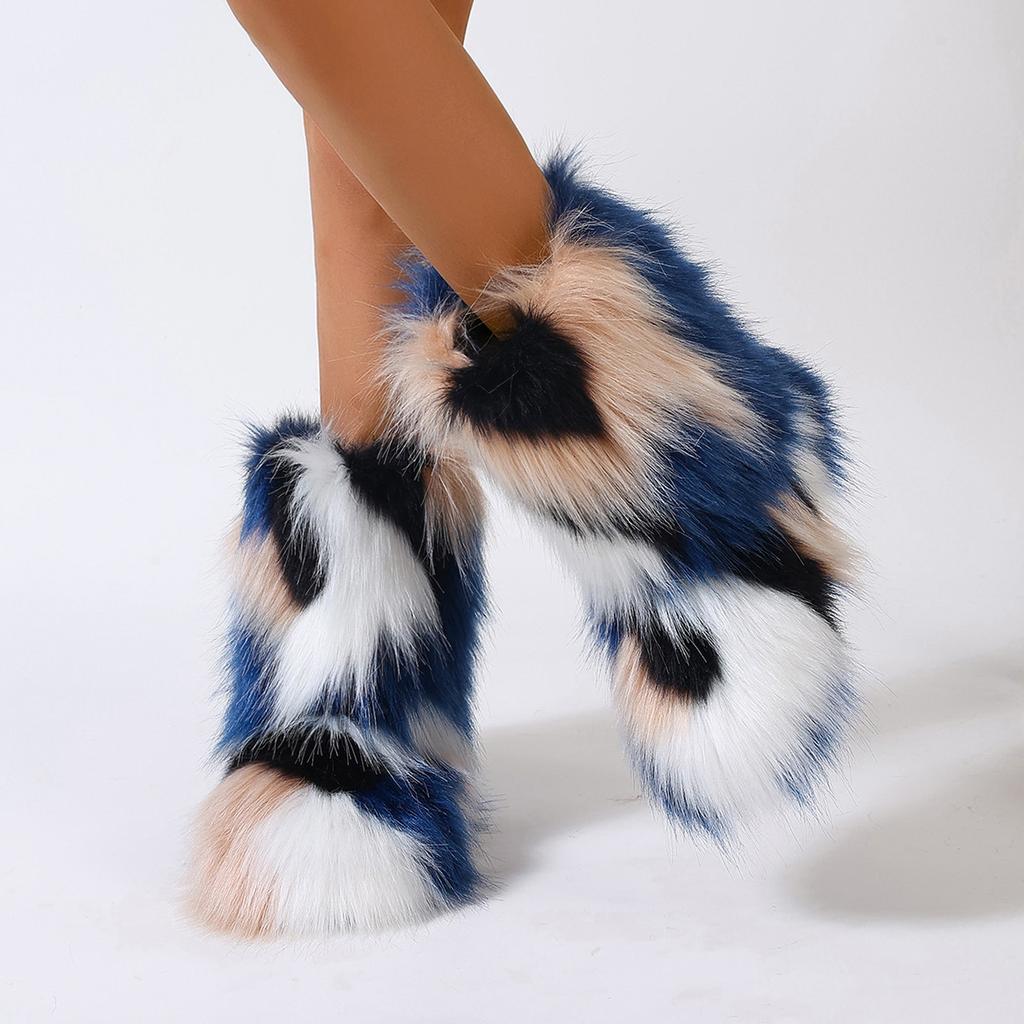 Fashion Female Winter Warm Plush Platform Shoes Furry Faux Fur Bottes Luxury Boots New Fashion Fox Fur Boots Women Fluffy Fur Snow Boots