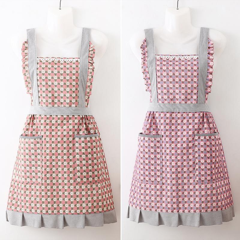 Fashion Princess Dress Double Pocket Anti-Stain Ladies Apron Kitchen Cooking Lace Cleaning Waist