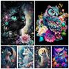 Diamantkreuz-Stickerei Buntes Gemälde Niedliche Farbige Eule Katze und Hund 5D DIY Diamant-Tierstickerei Heimdekoration