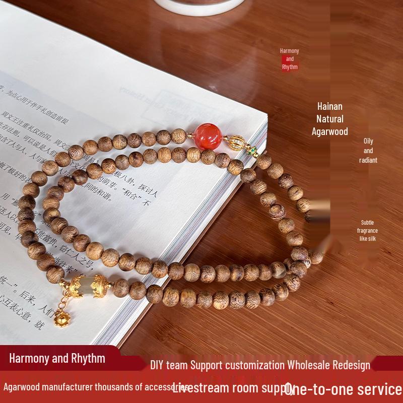 Women's Hainan Agarwood Double Wrap Bracelet, 6mm Round Beads - Perfect New Year Gift and Cultural Accessory.