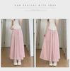 2025 Summer Women's Blue A-Line Pleated Midi Skort with High Waist and Wide-Leg Design
