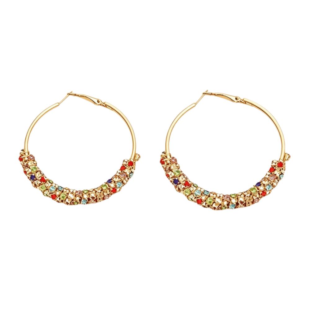 Round Zircon Earrings Colorful Jewelry Studded Earrings Temperament Large Hoop Earrings  Party