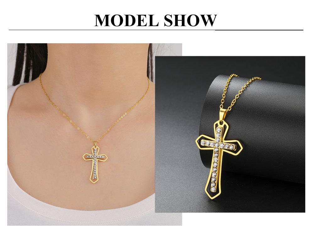 Cazador Clear Zircon Cross Pendant Necklace for Women Men Stainless Steel Couple Necklaces Jesus Christian Jewelry Gift 2026