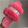 Luxury Designer Women Fur Rhinestone Slippers Platform Wedges Heel Solid Fluffy Furry Slides Outside Sexy Shoes wedges Slippers