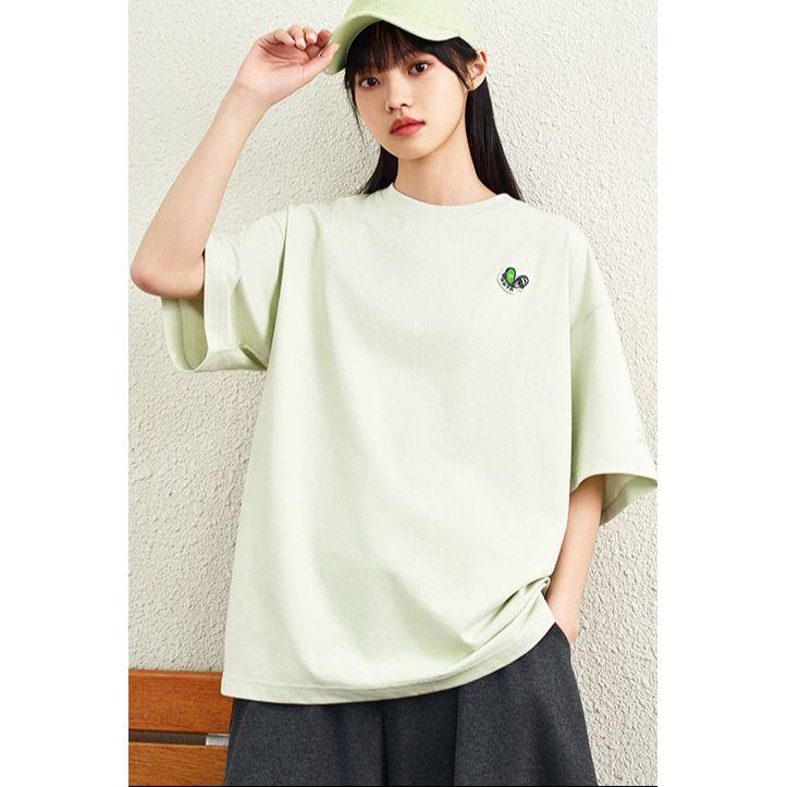 Anta Comfortable Casual Simple Breathable Versatile Loose Round Neck Short Sleeve T-Shirt Unisex Tops Light-Green 972528116-2