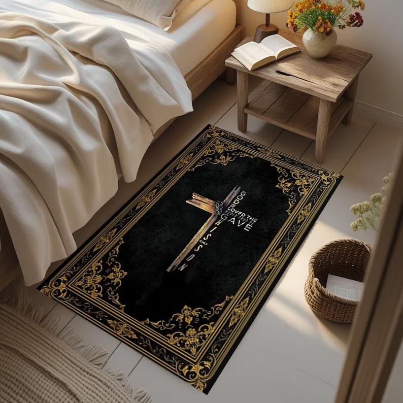 Classical Floral Orthodox Cross Decor Rug | Christian Prayer Mat Byzantine Art Orthodox Cross Prayer Rug | Christian Mat 40cm x 60cm