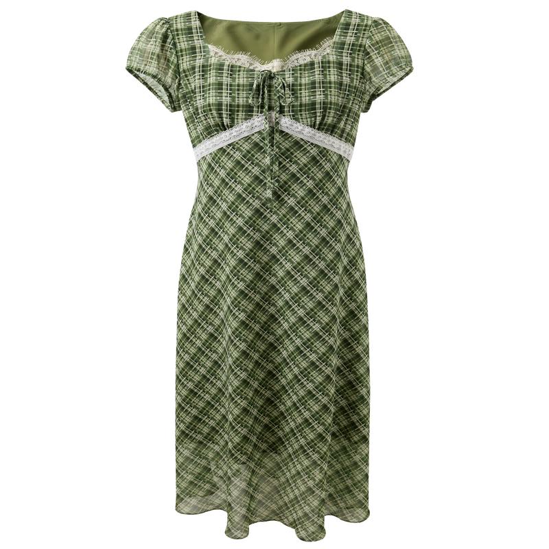 SanCai Plaid Patchwork A-Line Midi Dress
