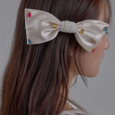 SORRY TOO MUCH LOVE Crystal Gem Satin Bow Hairpin_Cream