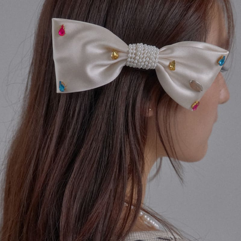

SORRY TOO MUCH LOVE Crystal Gem Satin Bow Hairpin_Cream SINGLE TYPE