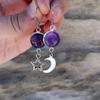 Amethyst Moon and Stars Celestial Pendant Earrings