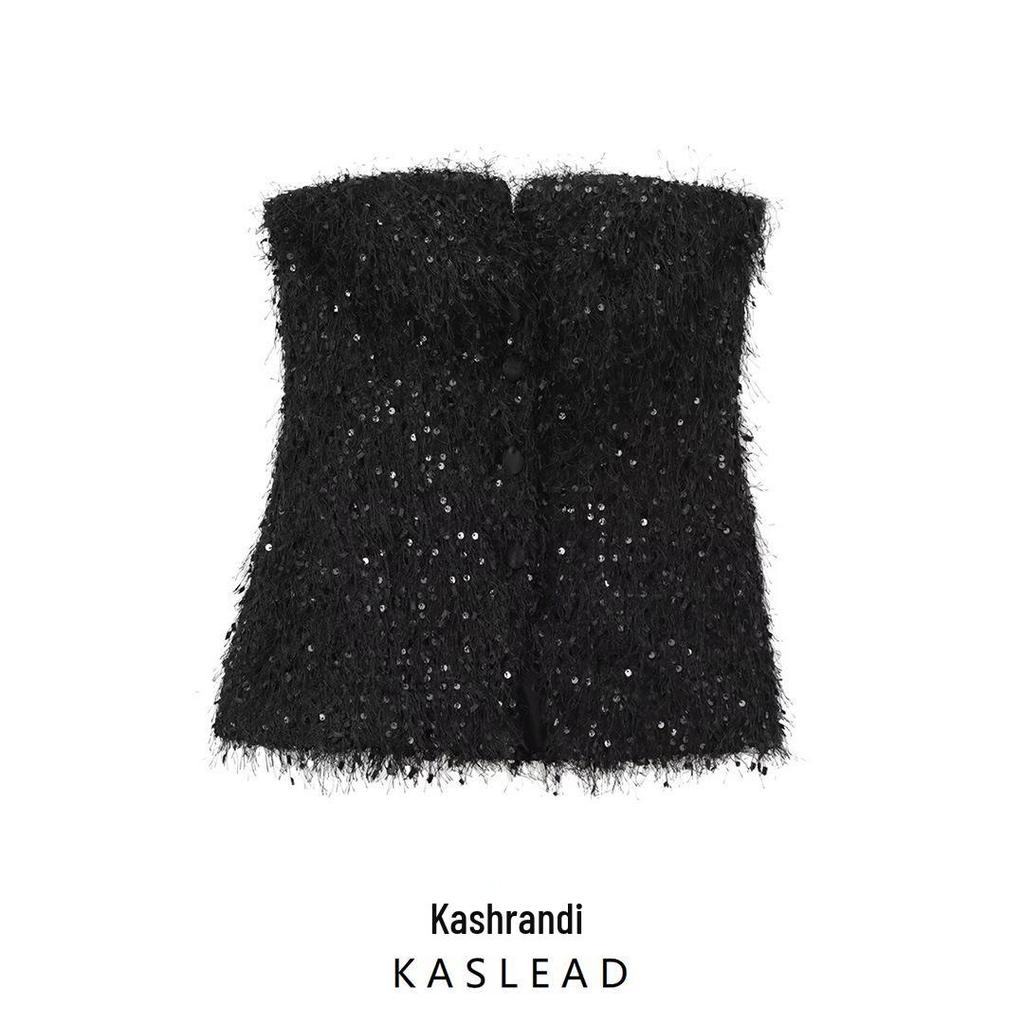 2024 Autumn Women's Fashion: European & American Style Sequin Tassel Sleeveless Top