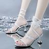 Rhinestone serpentine winding sandals female 2025 summer new high heels butterfly flower stiletto fairy style fashion sandals